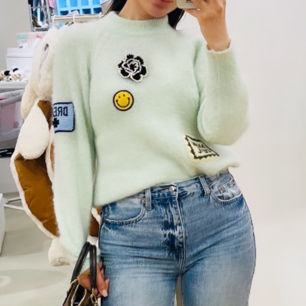 Sandro Tally Patch Sweater In Almond Green